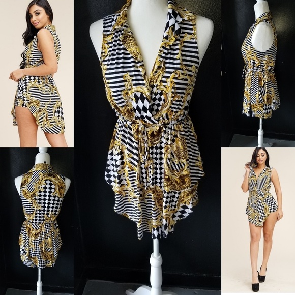 Barocco print collared sleeveless top and shorts - Picture 2 of 8